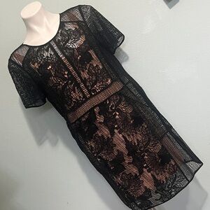 Rebecca Taylor Black and Tan Lace Dress